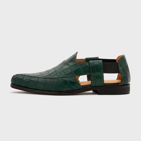 Peshauri | Forest Green Croco Leather